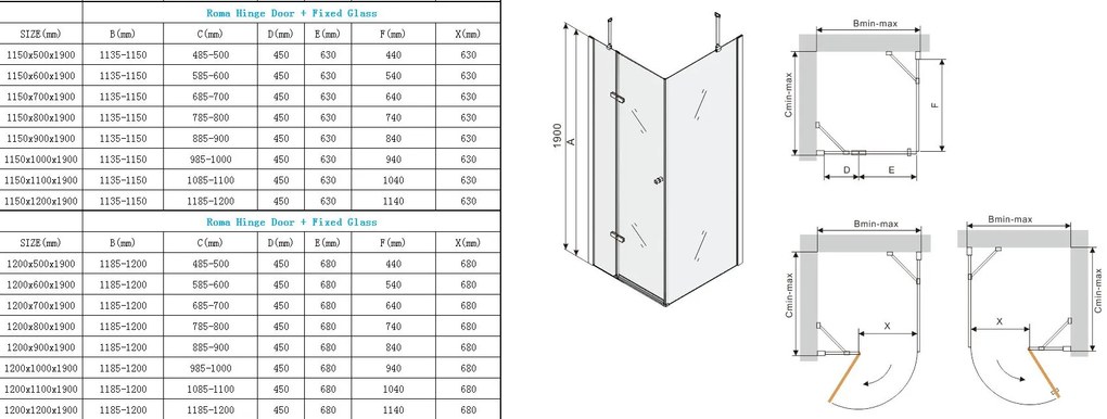 Mexen Roma, sprchovací kút 120 (dvere) x 60 (stena) cm, 6mm šedé sklo, chrómový profil, 854-120-060-01-40