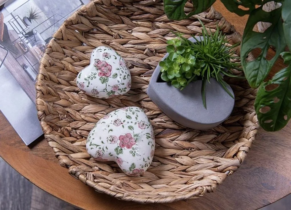 Keramické dekoračné srdce s ružovými kvetmi Lillia M - 8*8*4 cm