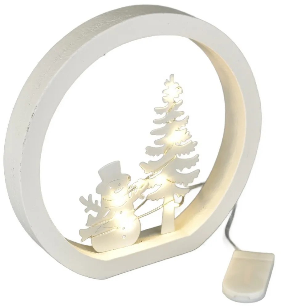 Vianočná LED dekorácia Snehuliak, pr. 15 cm, teplá biela