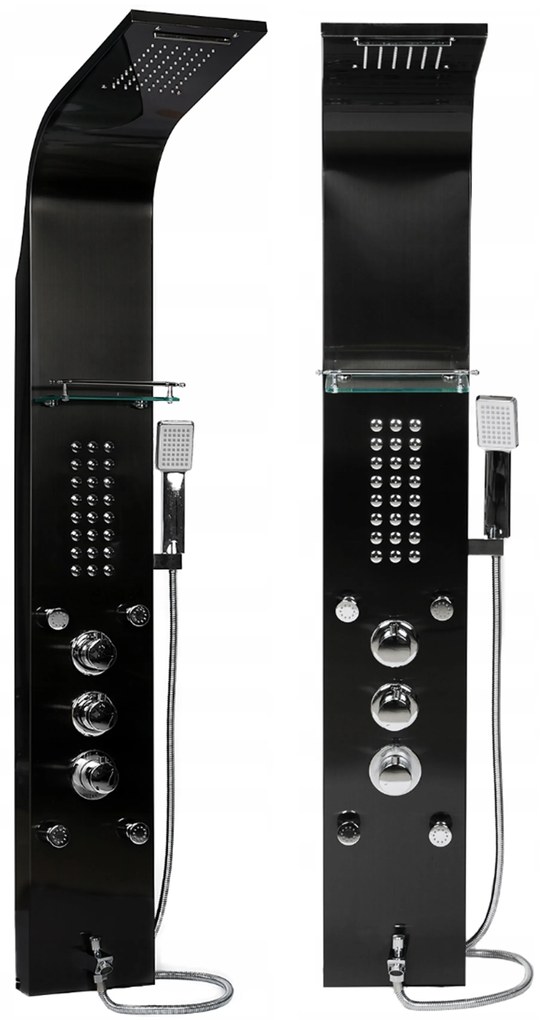 Sprchový panel CASCADA 5v1 - s termostatom a výtokom do vane - čierny matný