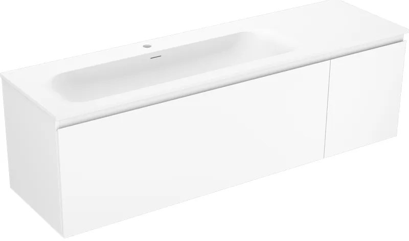 Mexen Orio, kúpeľňová skrinka 160 cm s umývadlom Vela vľavo, 1S, 1D, biela matná, 91A13-16047-3-BBFF01-W23L01