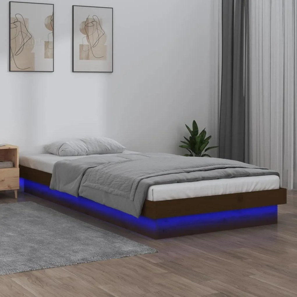 vidaXL Posteľný rám LED medový 75x190cm malé jednolôžko masívne drevo