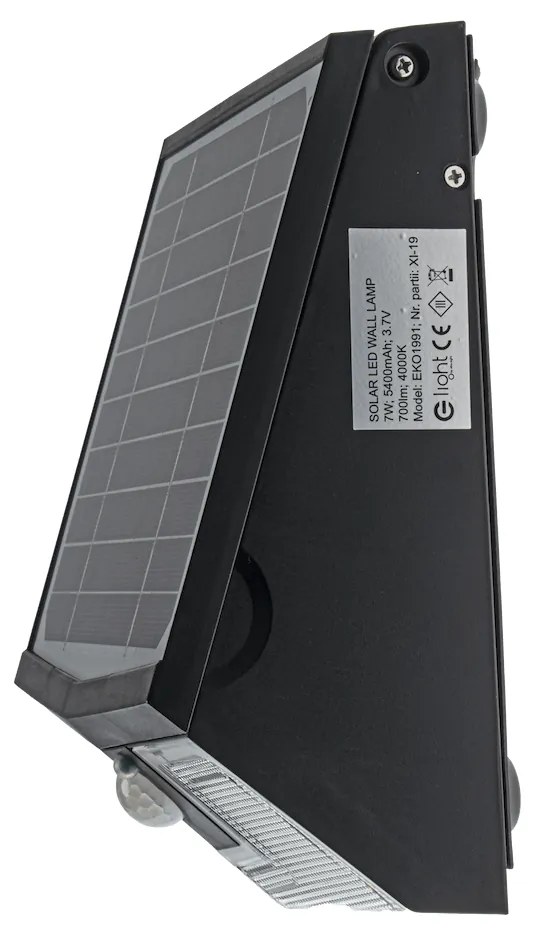 Ecolamp Exteriérové solárne nástenné LED svietidlo Solar, 1x LED 7w, čierna, pohybový senzor