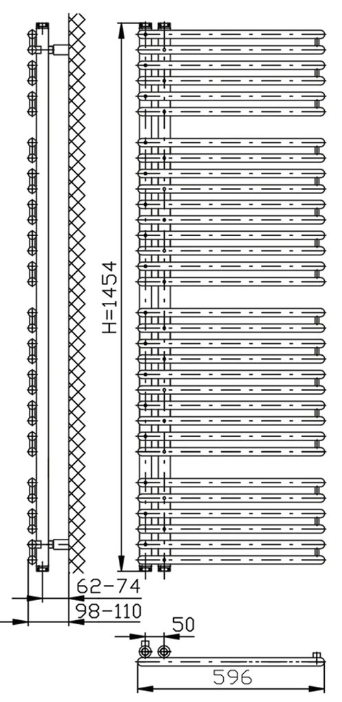 Aqualine Aqualine, TUBINI vykurovacie teleso 596x1454mm, antracit, DC325T
