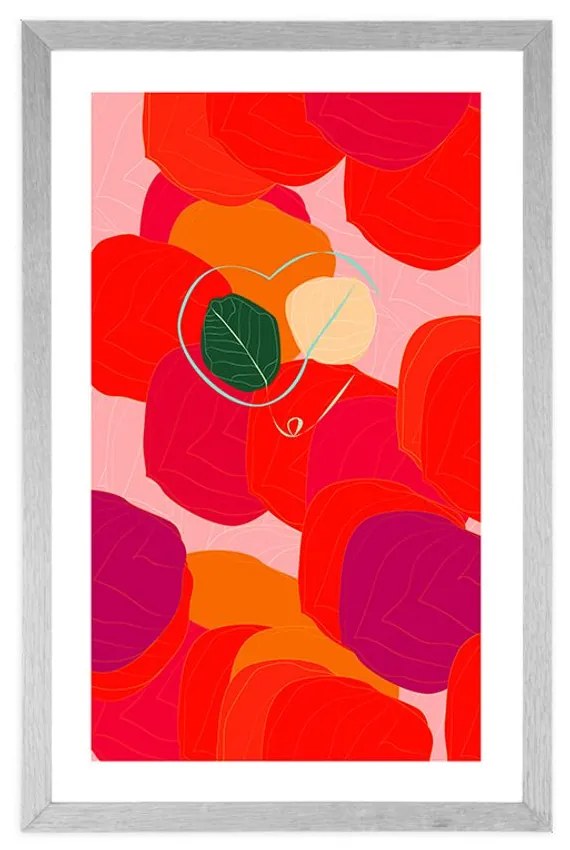 Plagát s paspartou pestrofarebné línie listov - 40x60 white