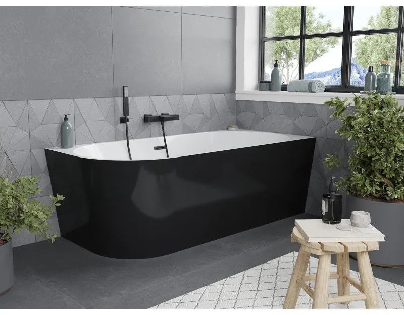 Mexen Mia, rohová voľne stojaca vaňa, pravá, 170 x 80 cm, biela-čierna, čierny matný prepad, 52691708075P-70