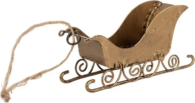 Zlatá antik vianočná ozdoba retro kovové sanel - 19*4*5 cm