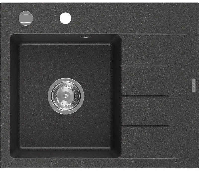 Mexen Ben, 1-komorový granitový drez 600x500x190 mm, ľavý+ chrómový sifón, čierna škvrtnitá, 6522605000-76