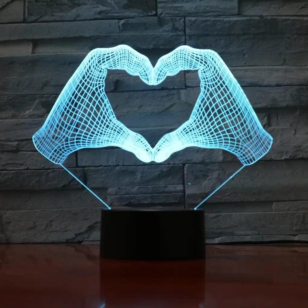 3Dmix 3DL-BTB013 – 3D LED nočná lampa - Srdce z rúk (Bluetooth reproduktor - farba biela)