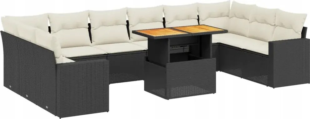 vidaXL 11-dielna sedacia súprava do záhrady, vankúše, čierny Pe ratan