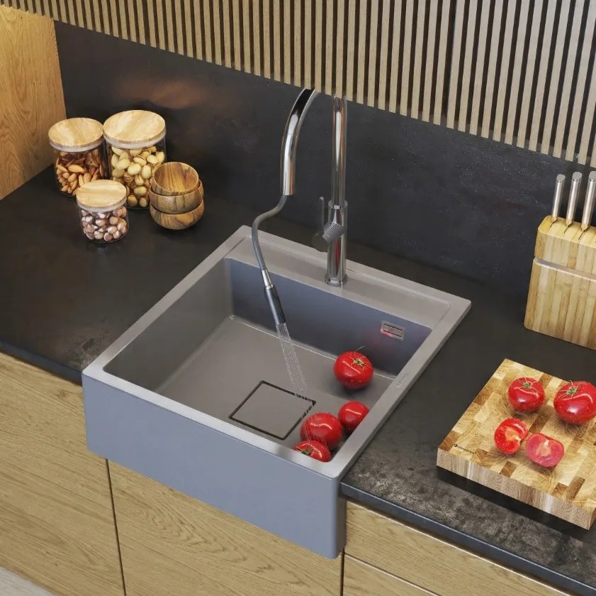 Gamma Farmerski, 1-komorový granitový drez 600x630x210 mm, šedá, GMA-ZLE000212
