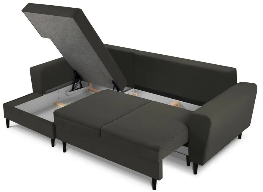 Čierna menčestrová rozkladacia/s úložným priestorom rohová pohovka (ľavý roh/s leňoškou) Kyoto – Cosmopolitan Design