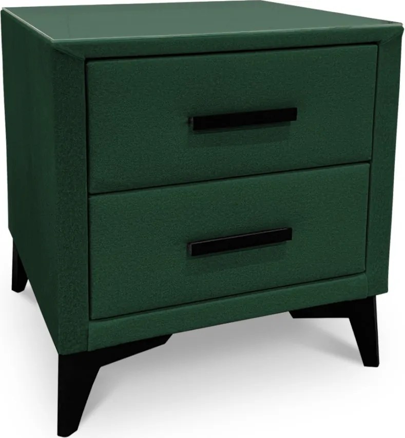 Nočný stolík s 2 zásuvkami Joy, tmavo zelená látka