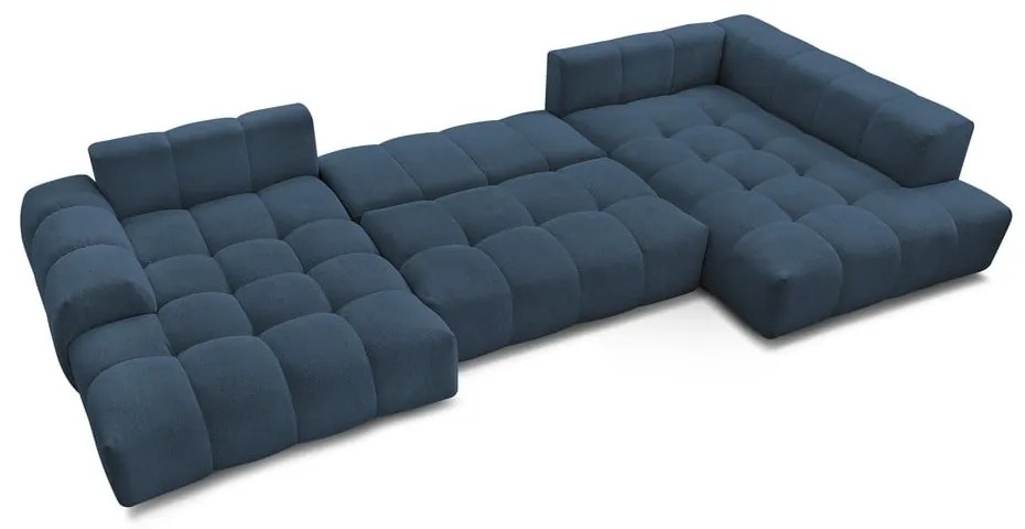 Tmavomodrá ženilková rozkladacia/s úložným priestorom rohová pohovka (pravý roh/do tvaru "U") Everest – Bobochic Paris