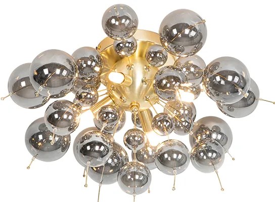 Dizajnové stropné svietidlo mosadzné s dymovým sklom 4-svetlo - Explode