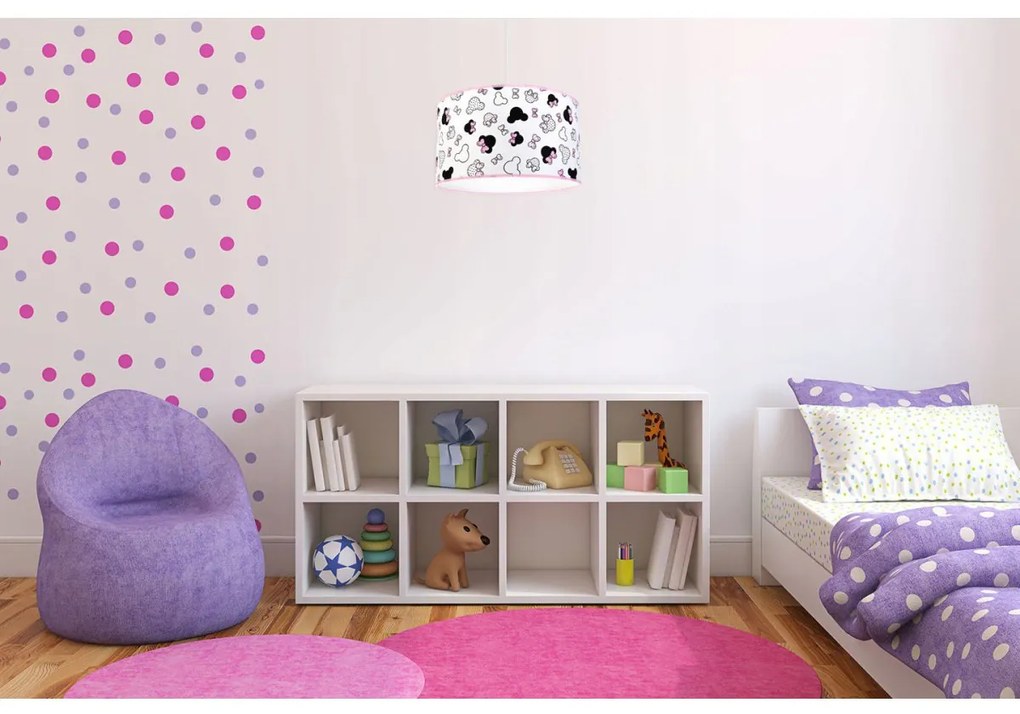 Detské závesné svietidlo Minnie, 1x textilné tienidlo so vzorom, (fi 35cm)
