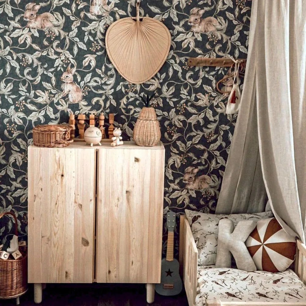 Tapeta králiky tmavo modrá 280x100 cm