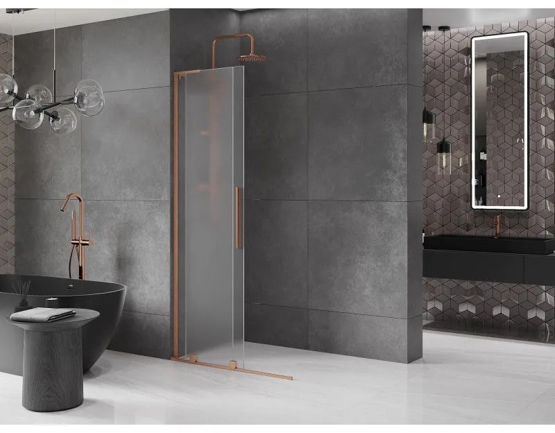 Mexen Velar L, posuvná sprchová zástena Walk-in 90 x 200 cm, 8mm sklo námraza, medená matná, 871-090-003-33-65