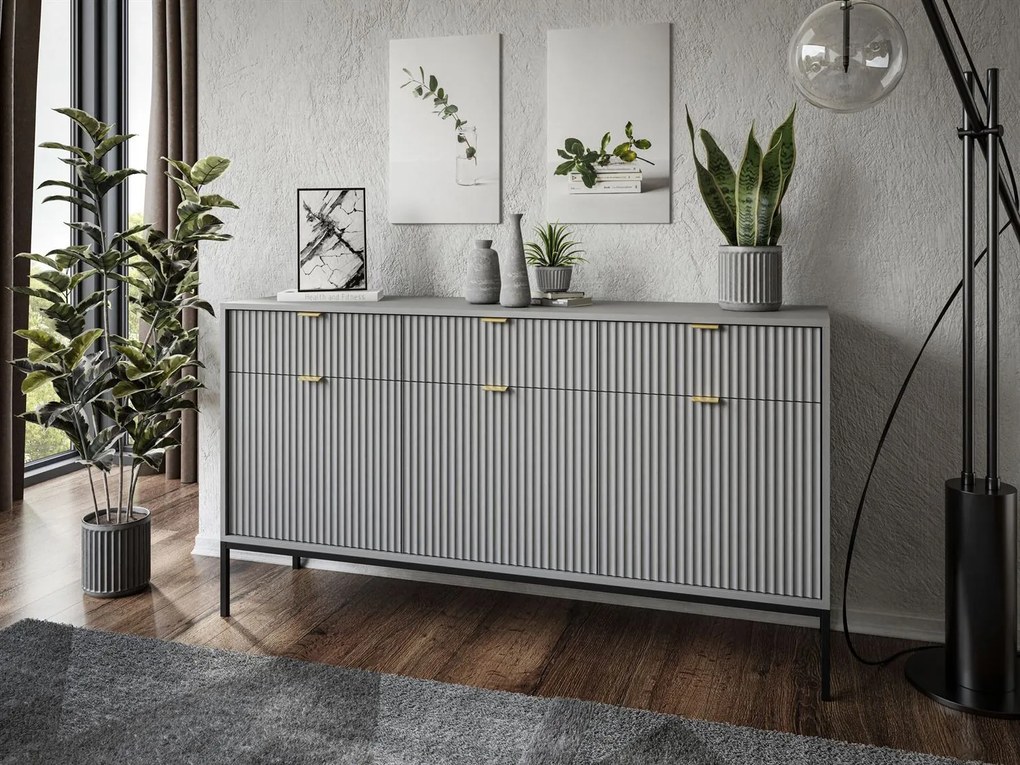 KOMODA VIGGO ŠEDÁ + ČIERNY PODSTAVEC 154 cm