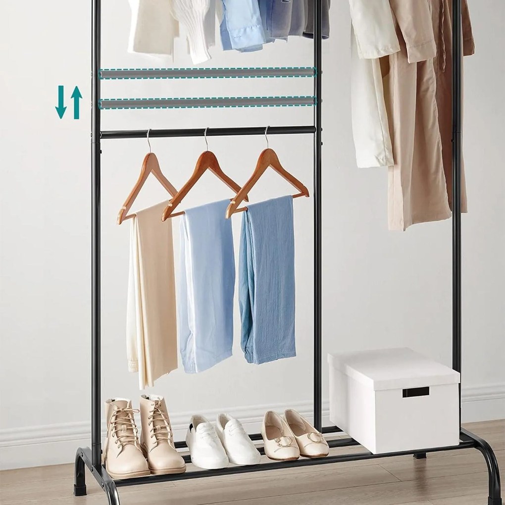 SONGMICS Stojan na šaty, nosnosť do 100 kg, s nastaviteľnou tyčou, čierny