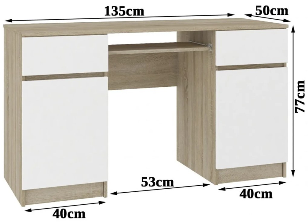 Počítačový stôl A5 Sonoma/biely