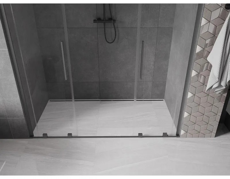 Mexen Velar L Duo, posuvné sprchové dvere do otvoru 180 cm, 8mm číre sklo, brúsený grafit, 871-180-003-02-95