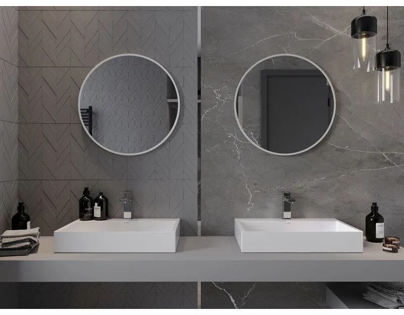 Mexen Loft, okrúhle kúpeľňové zrkadlo 60 cm, farba rámu biela, 9850-060-060-000-20