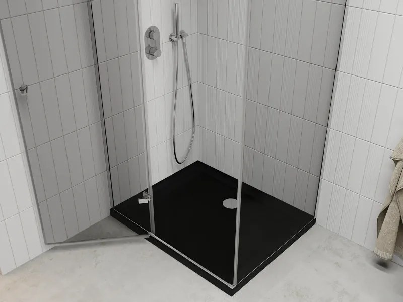 Mexen Roma, sprchový kút s krídlovými dverami 120 (dvere) x 90 (stena) cm, 6mm číre sklo, chrómový profil + slim sprchová vanička čierna + chrómový sifón, 854-120-090-01-00-4070