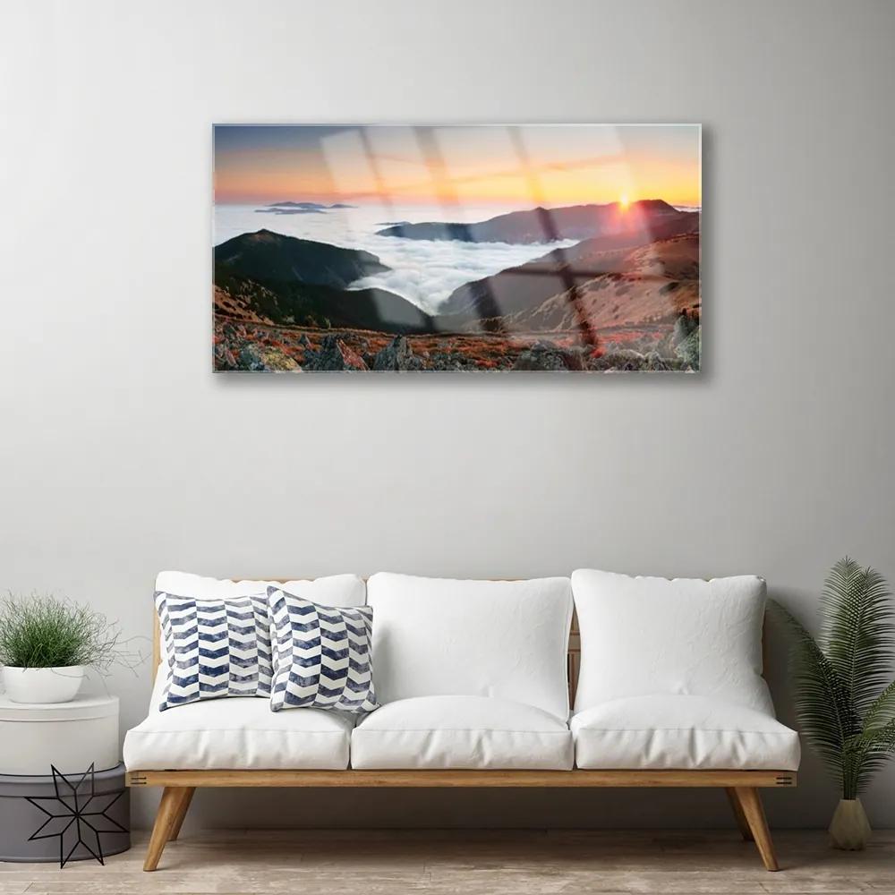 Skleneny obraz Hory mraky slnko krajina 100x50 cm