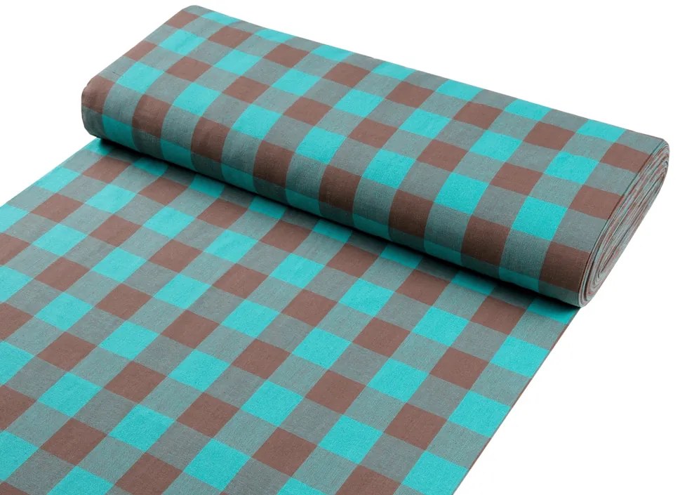 Biante Bavlnený štvorcový obrus Olivia OL-018 Tyrkysovo-hnedá kocka veľká 70x70 cm