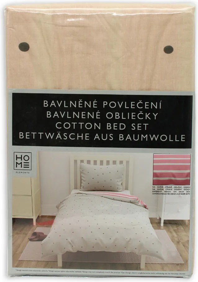 HOME ELEMENTS Bavlnené obliečky na jednolôžko, obojstranné, svetlo šedé a ružové