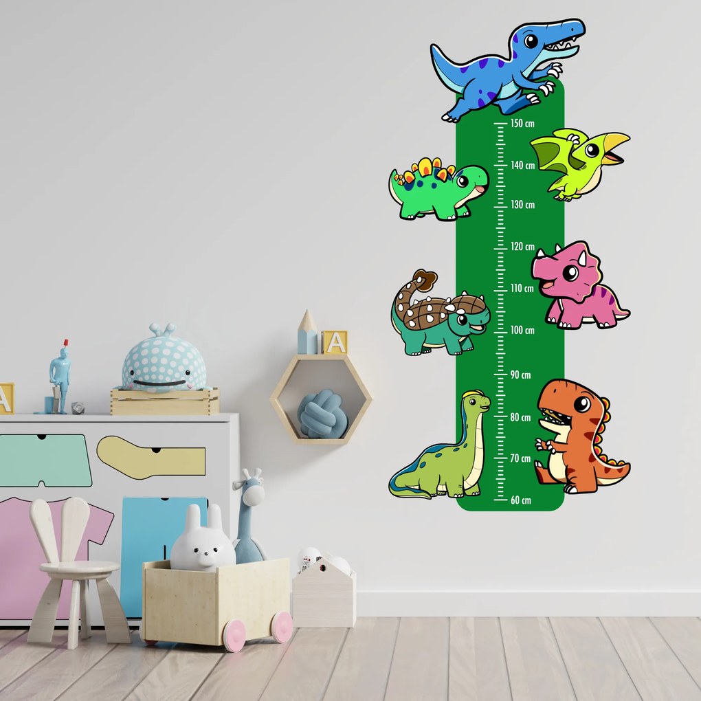 PIPPER. Detský meter - Dinosaury - textilná nálepka na stenu