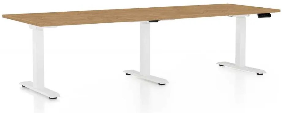 Výškovo nastaviteľný stôl OfficeTech Long, 240 x 80 cm, biela podnož, dub kamenný