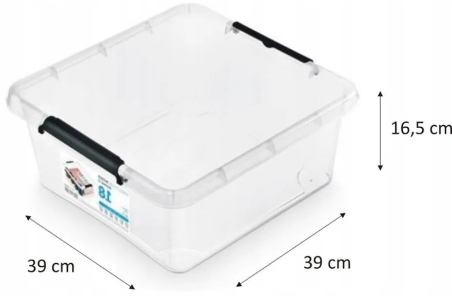 Úložný box s klipsami a vekom, CLEVER, 39x39x16,5 cm, 18 l