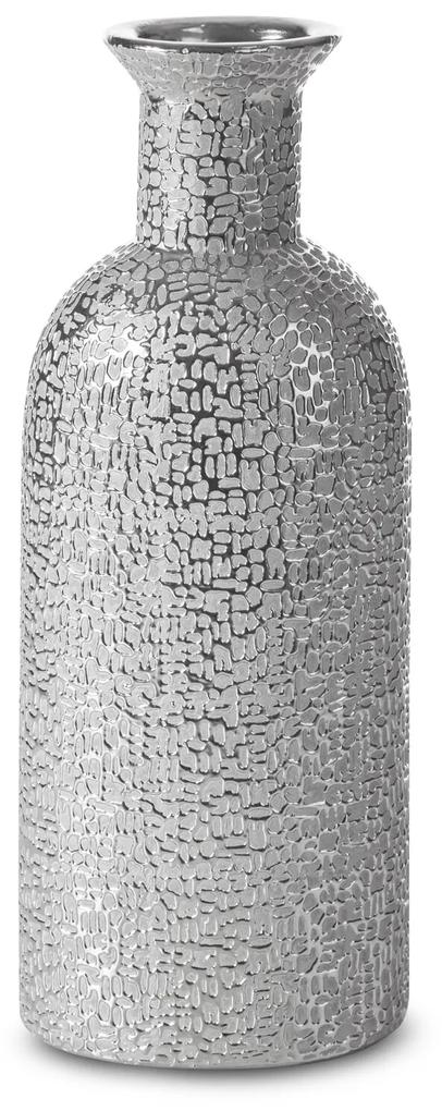 Váza dekoratívna RISO 16 X 11 X 40 cm, keramická hlina, strieborná