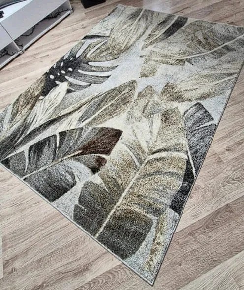 HU Béžovo-sivý koberec Villa 869 s listovým vzorom Rozmer: 240x330 cm