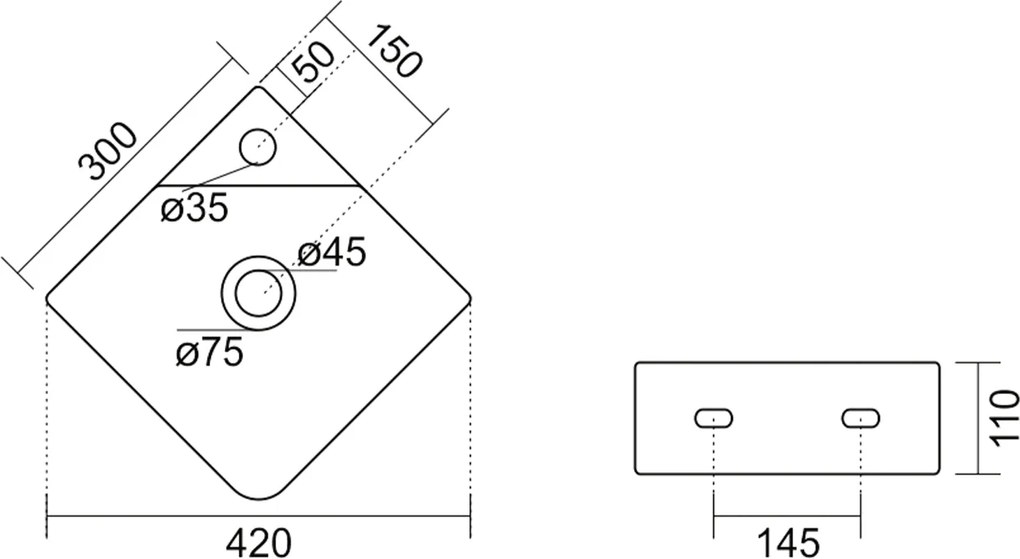 Aqualine Aqualine, NEXA keramické umývadlo rohové 30x30cm, biela, NP436