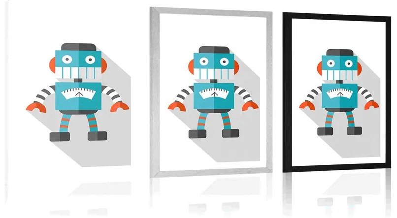 Plagát s paspartou modrý robot na bielom pozadí - 30x45 silver