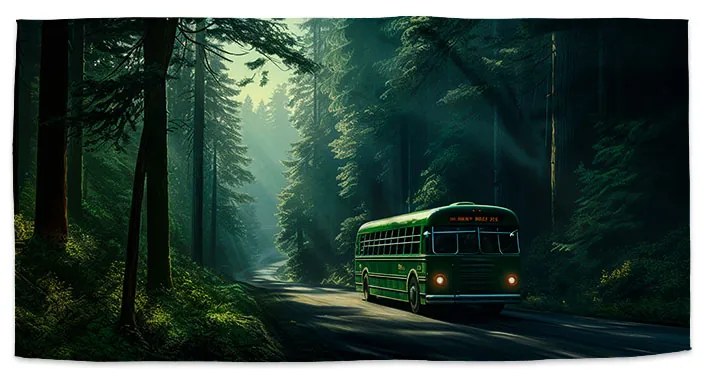 Sablio Uterák Zelený autobus v lese - 50x100 cm