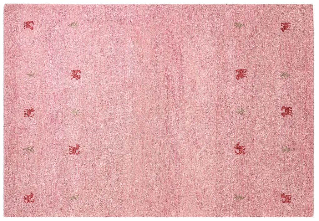 Vlnený koberec gabbeh 140 x 200 cm ružový YULAFI Beliani