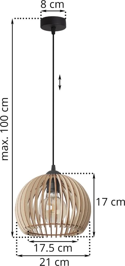 Závesné svietidlo Timber 6, 1x drevené tienidlo, (fi 21 cm)