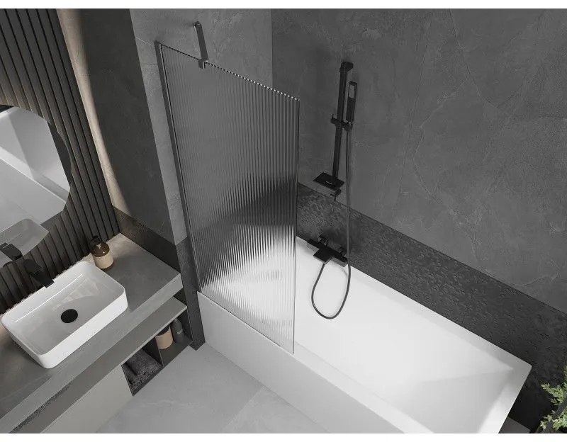 Mexen Next, 1-krídlová vaňová zástena 70 x 150 cm, 6mm sklo Ribs, brúsená grafitová, 895-070-000-00-09-66
