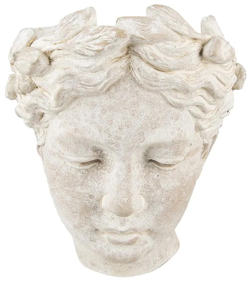 Béžový antik cementový kvetináč hlava ženy - 17*13*21 cm