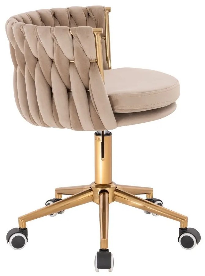 LuxuryForm DESIGN Stolička LYON VELUR na zlatej podstave s kolieskami - latte