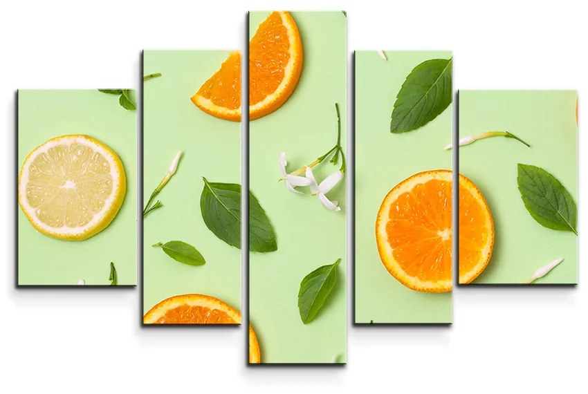 Sablio Obraz - 5-dílný Citrus a kvet - 125x90 cm