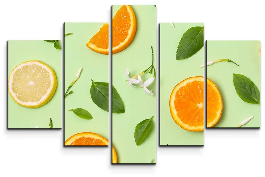 Sablio Obraz - 5-dílný Citrus a kvet - 125x90 cm