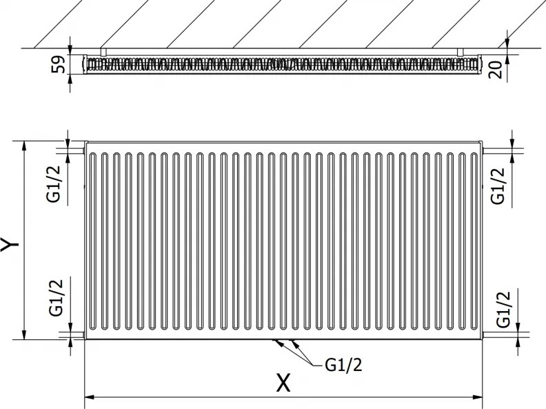 Mexen CC11, panelový radiátor 400 x 1100 mm, spodné stredové pripojenie, 713 W, biela, W6C11-040-110-00
