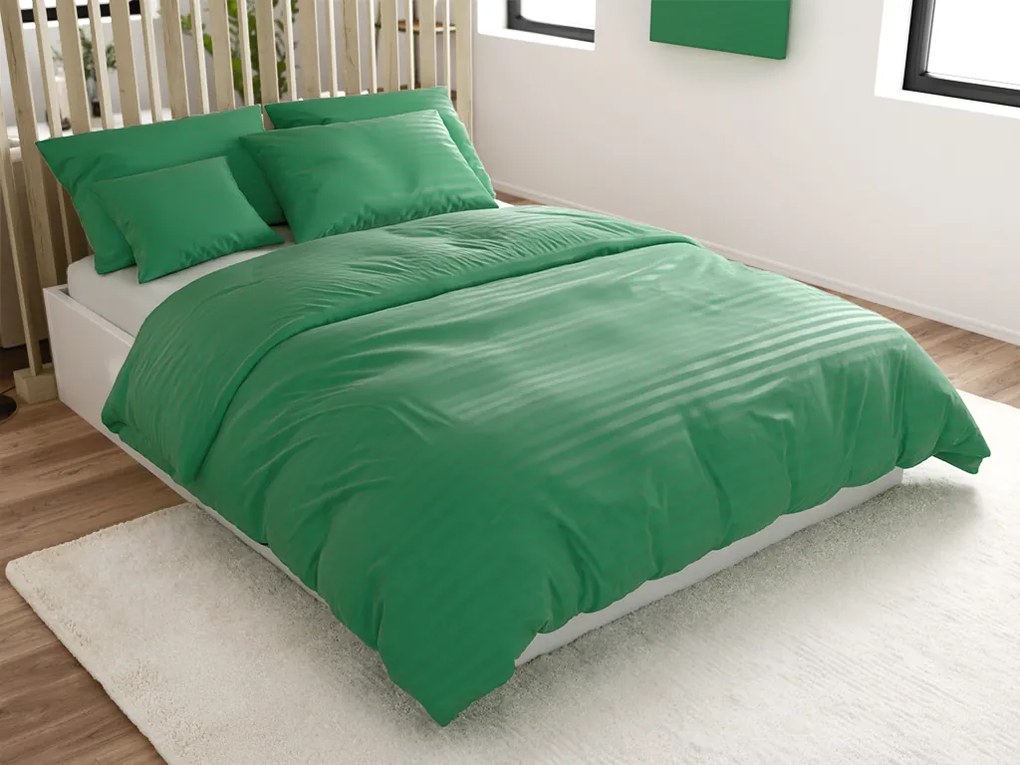 Hotelové obliečky z mikrovlákna JASMINE tmavo zelené - prúžok 2 cm Rozmer obliečky: 70 x 90 cm | 140 x 200 cm