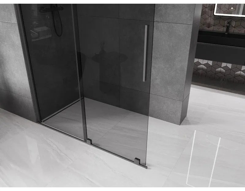 Mexen Velar, sprchová zástena s posuvnými dverami Walk-in 130 x 200 cm, 8mm šedé sklo, brúsený grafit, 871-130-000-43-95