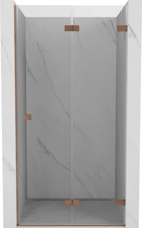 Mexen Lunar-F, pravé skladacie sprchové dvere 90 cm, 8mm číre sklo, medený matný profil, 836-090-000-65-00-P